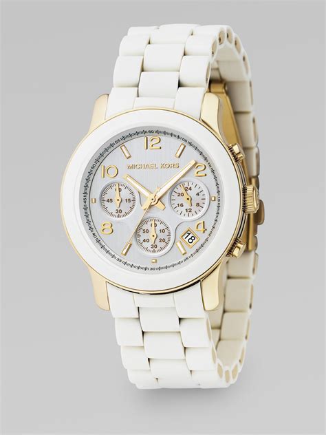 michael kors watch chronograph white|Michael Kors stainless steel watch.